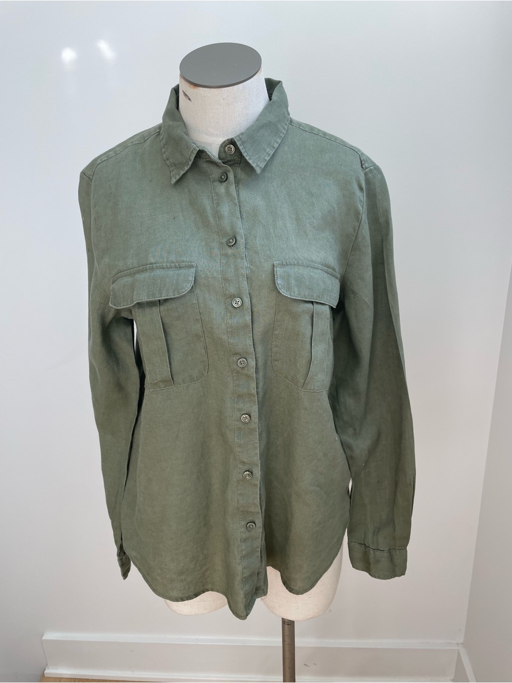 H&M Olive Green Button-Down Linen Shirt